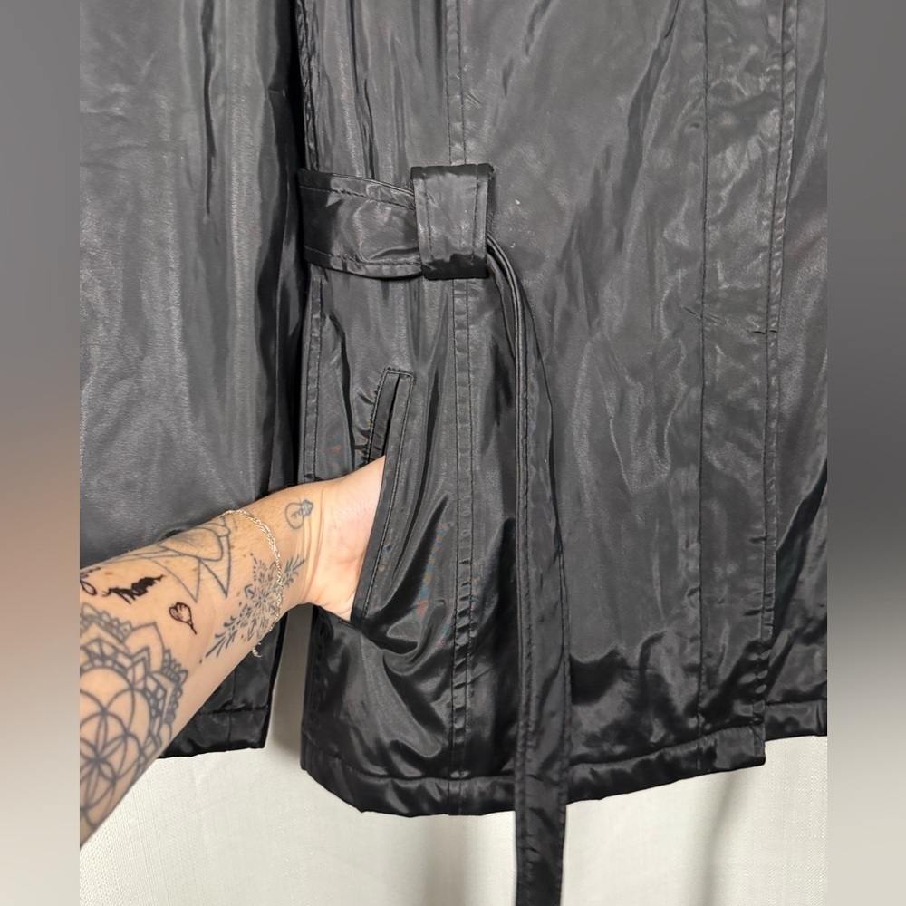 Giacca Black Belted Raincoat Jacket Size XL - Picture 6 of 12